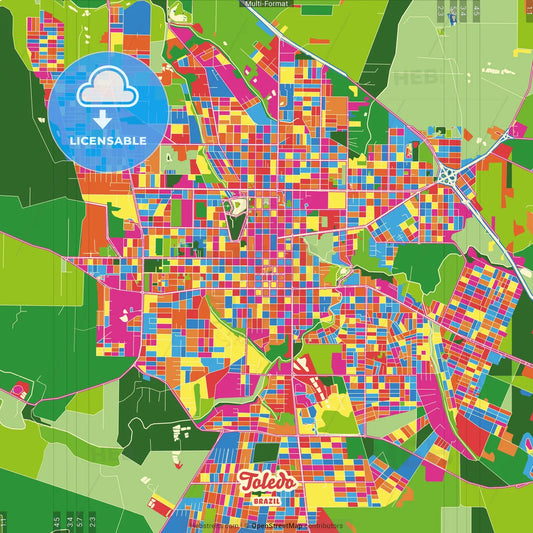 Toledo, Brazil Crazy Colorful Street Map Poster Template
