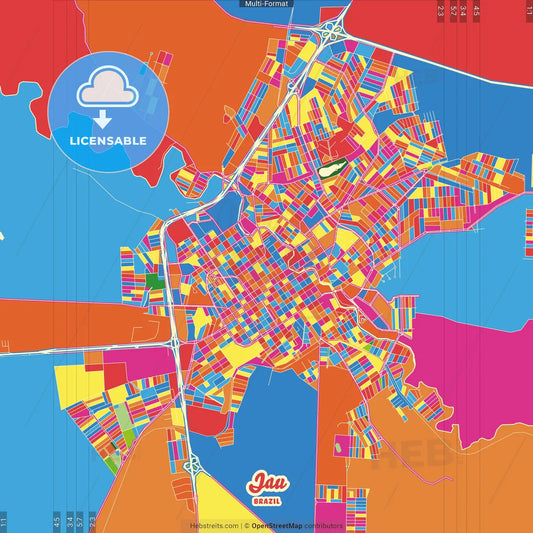 Jau, Brazil Crazy Colorful Street Map Poster Template