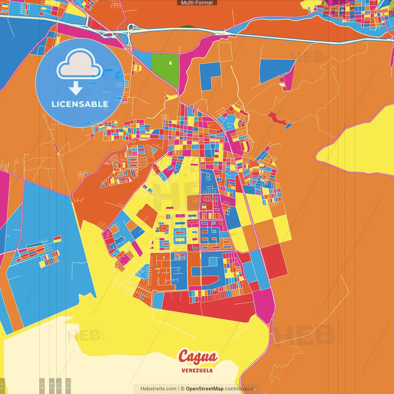 Cagua, Venezuela Crazy Colorful Street Map Poster Template