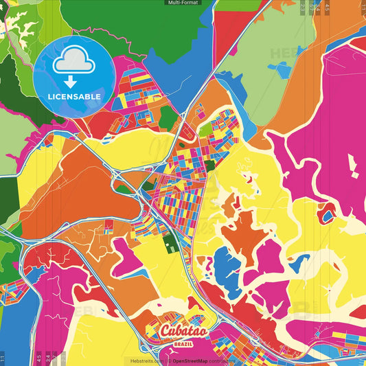 Cubatao, Brazil Crazy Colorful Street Map Poster Template