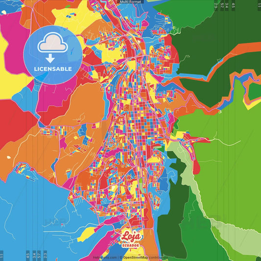 Loja, Ecuador Crazy Colorful Street Map Poster Template