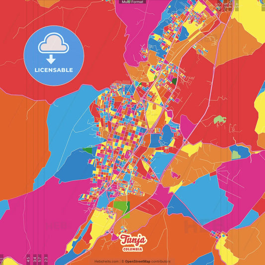 Tunja, Colombia Crazy Colorful Street Map Poster Template