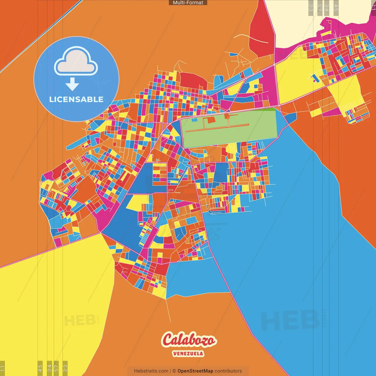 Calabozo, Venezuela Crazy Colorful Street Map Poster Template