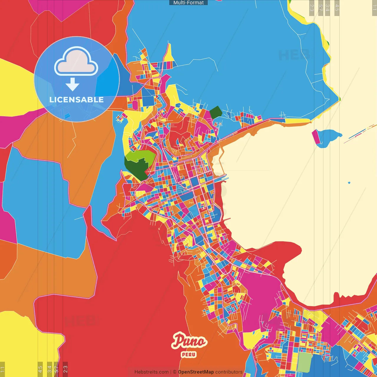 Puno, Peru Crazy Colorful Street Map Poster Template