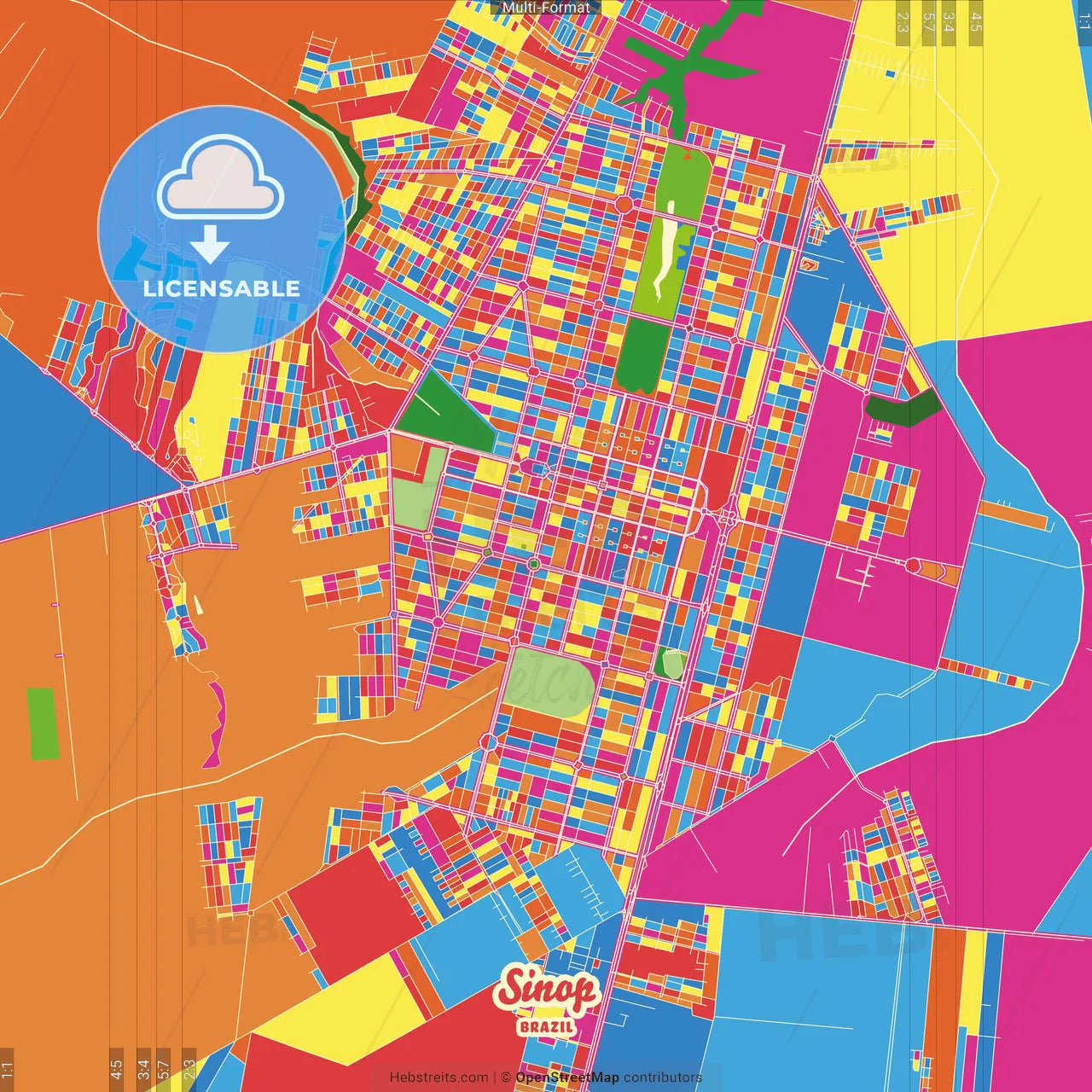 Sinop, Brazil Crazy Colorful Street Map Poster Template