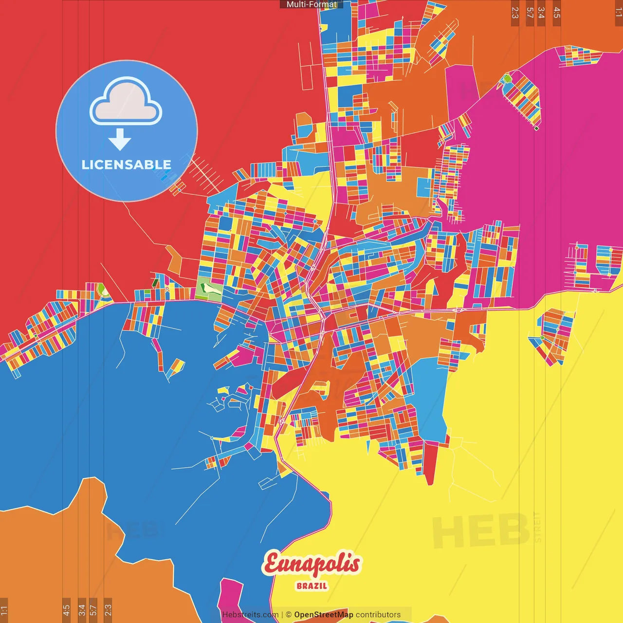 Eunapolis, Brazil Crazy Colorful Street Map Poster Template