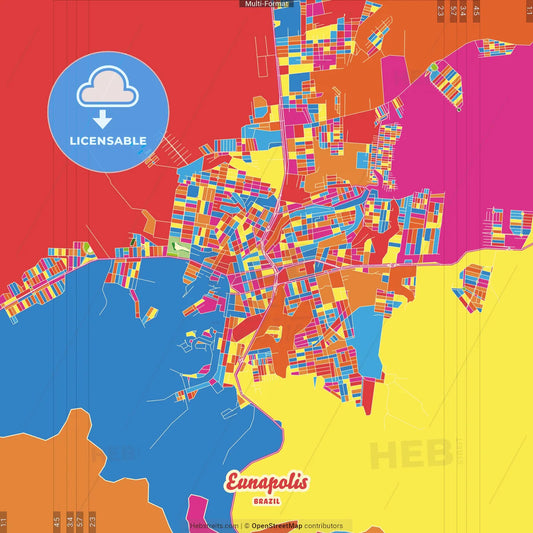 Eunapolis, Brazil Crazy Colorful Street Map Poster Template