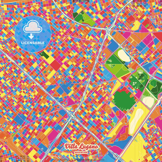 Villa Lugano, Argentina Crazy Colorful Street Map Poster Template