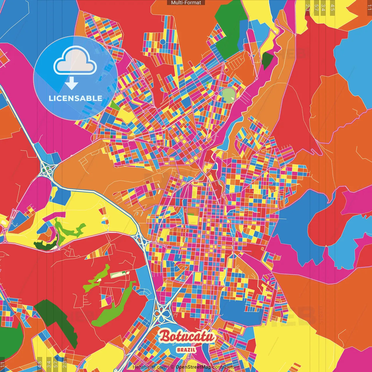 Botucatu, Brazil Crazy Colorful Street Map Poster Template