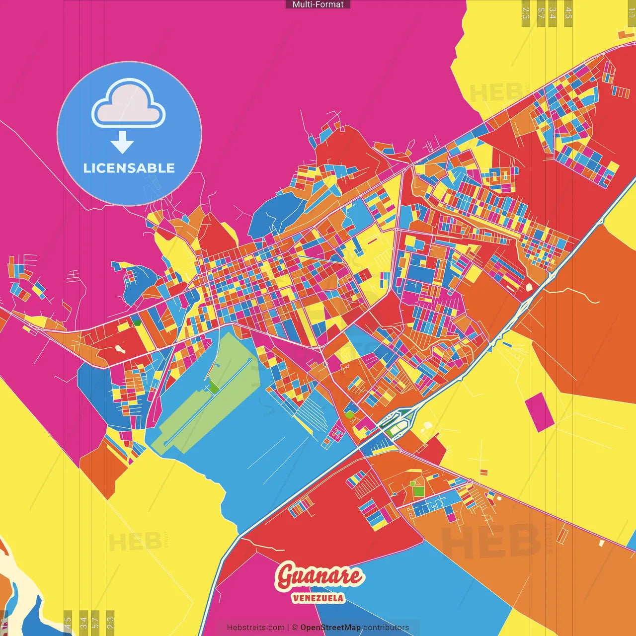 Guanare, Venezuela Crazy Colorful Street Map Poster Template