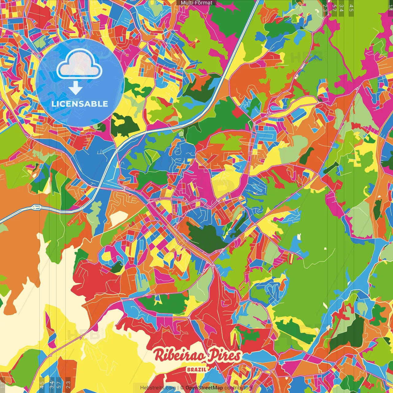 Ribeirao Pires, Brazil Crazy Colorful Street Map Poster Template