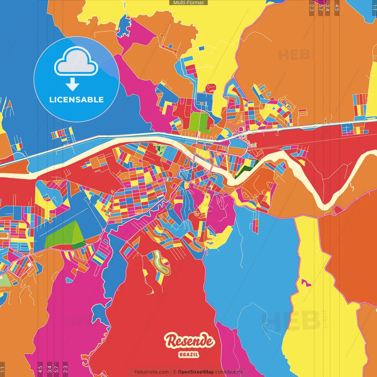 Resende, Brazil Crazy Colorful Street Map Poster Template
