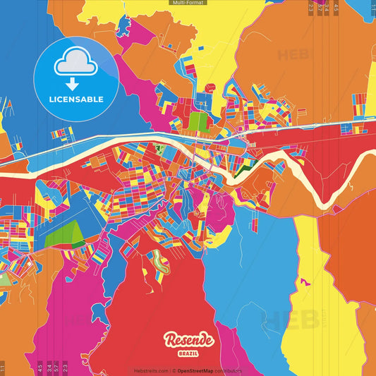 Resende, Brazil Crazy Colorful Street Map Poster Template