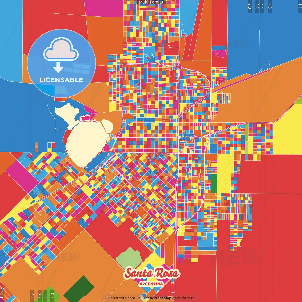Santa Rosa, Argentina Crazy Colorful Street Map Poster Template