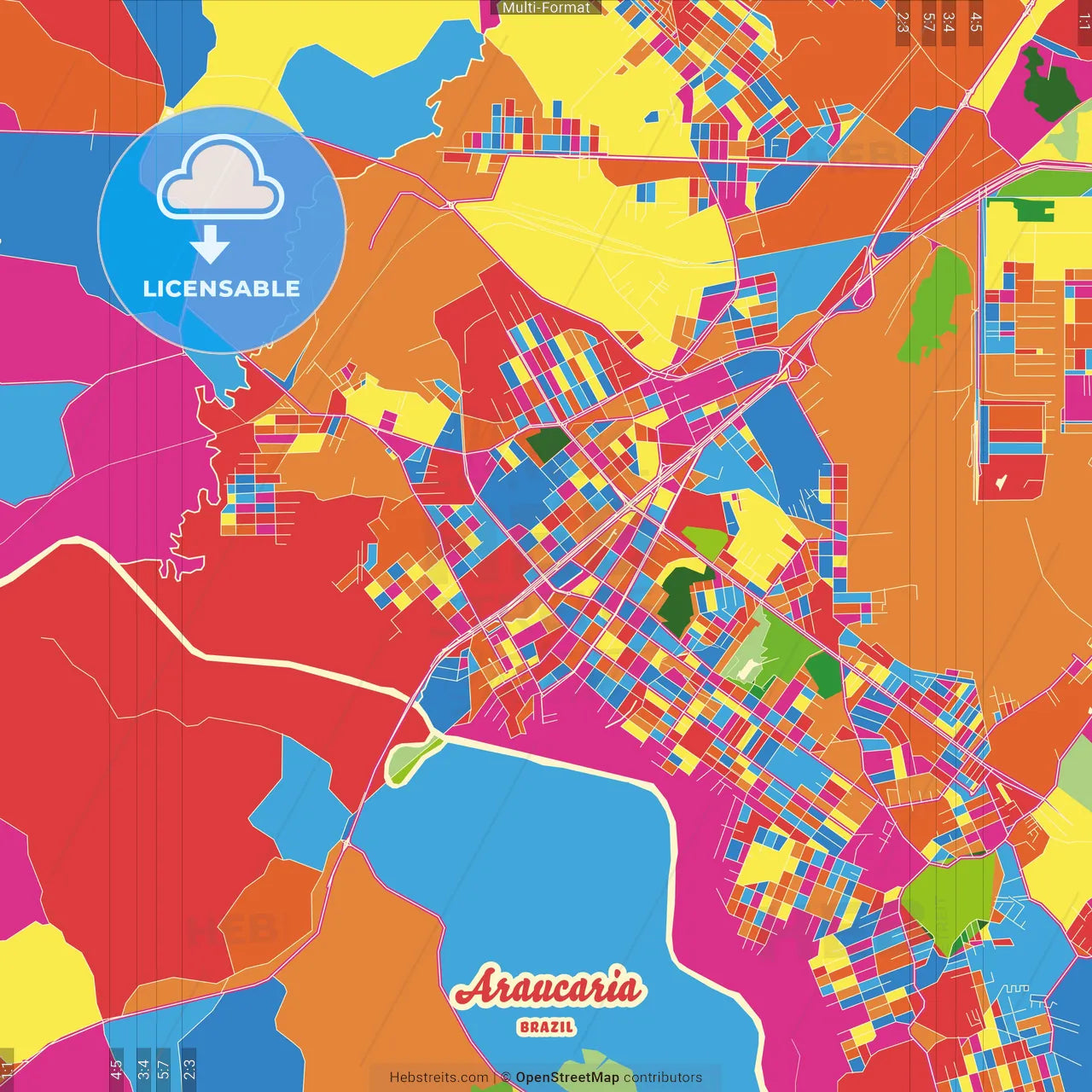 Araucaria, Brazil Crazy Colorful Street Map Poster Template