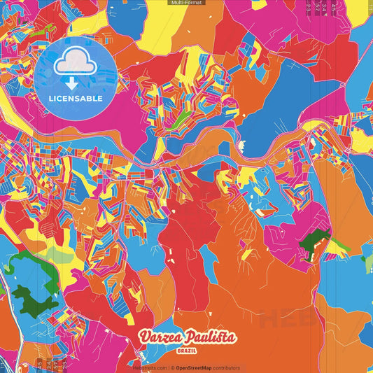 Varzea Paulista, Brazil Crazy Colorful Street Map Poster Template