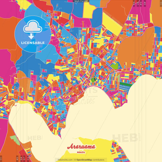 Araruama, Brazil Crazy Colorful Street Map Poster Template