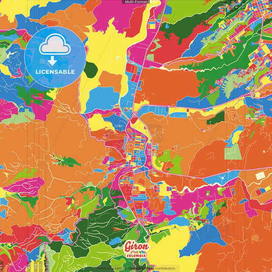 Giron, Colombia Crazy Colorful Street Map Poster Template