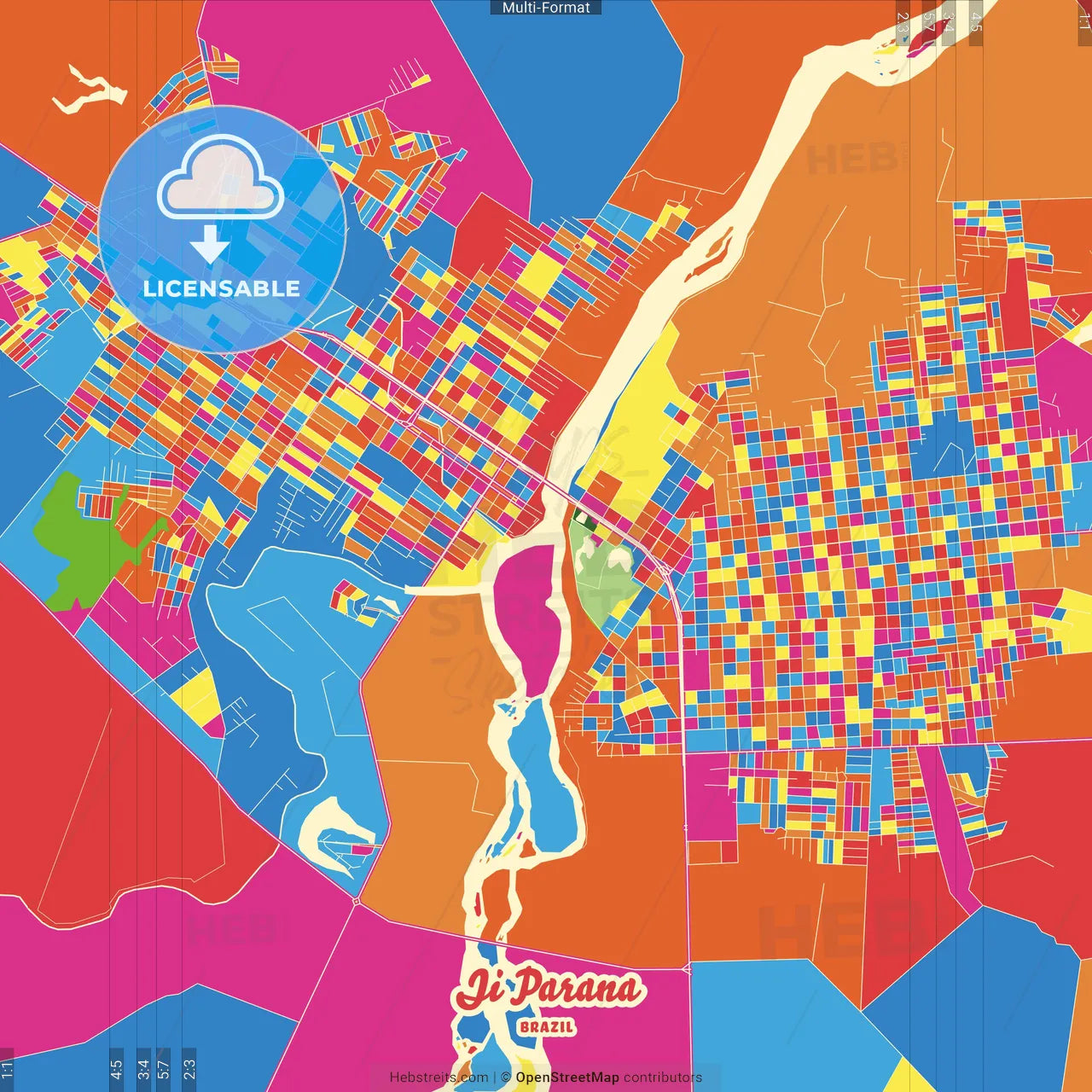Ji Parana, Brazil Crazy Colorful Street Map Poster Template