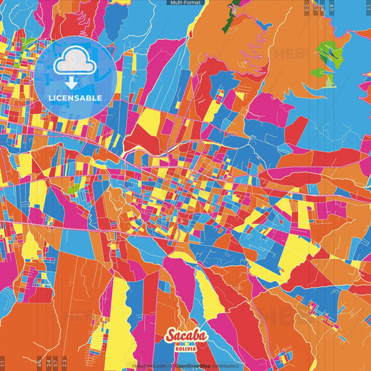 Sacaba, Bolivia Crazy Colorful Street Map Poster Template