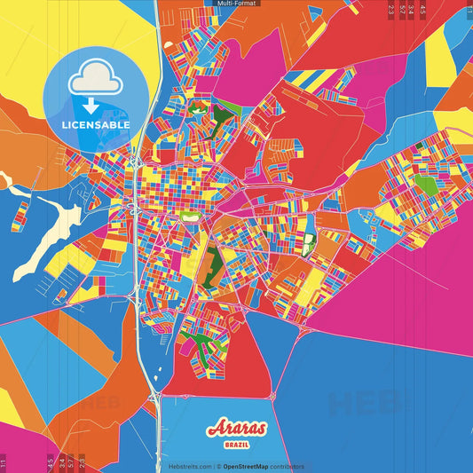 Araras, Brazil Crazy Colorful Street Map Poster Template