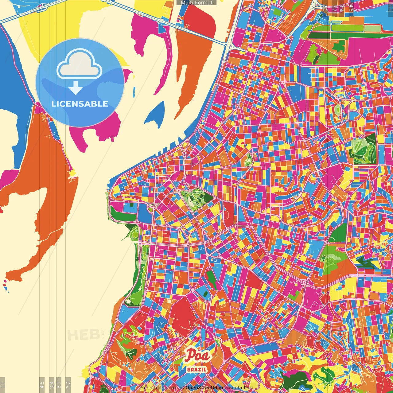 Poa, Brazil Crazy Colorful Street Map Poster Template