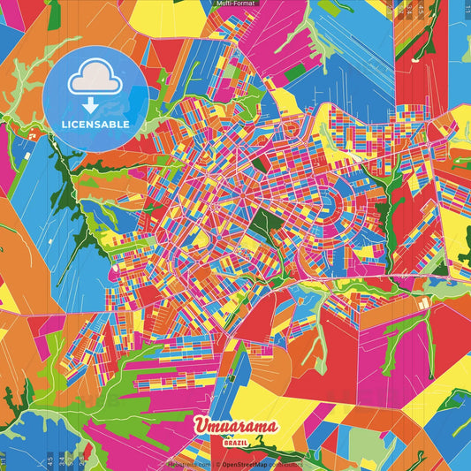 Umuarama, Brazil Crazy Colorful Street Map Poster Template