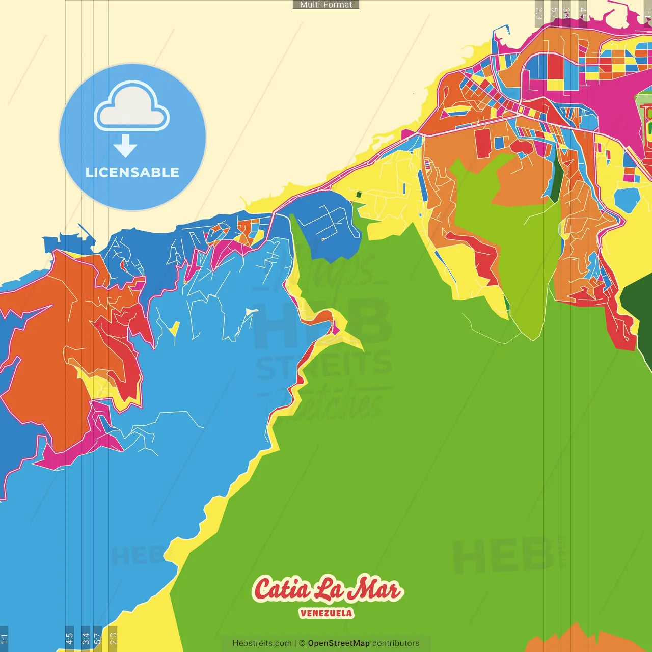 Catia La Mar, Venezuela Crazy Colorful Street Map Poster Template