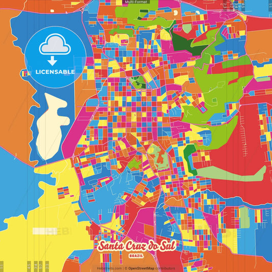 Santa Cruz do Sul, Brazil Crazy Colorful Street Map Poster Template