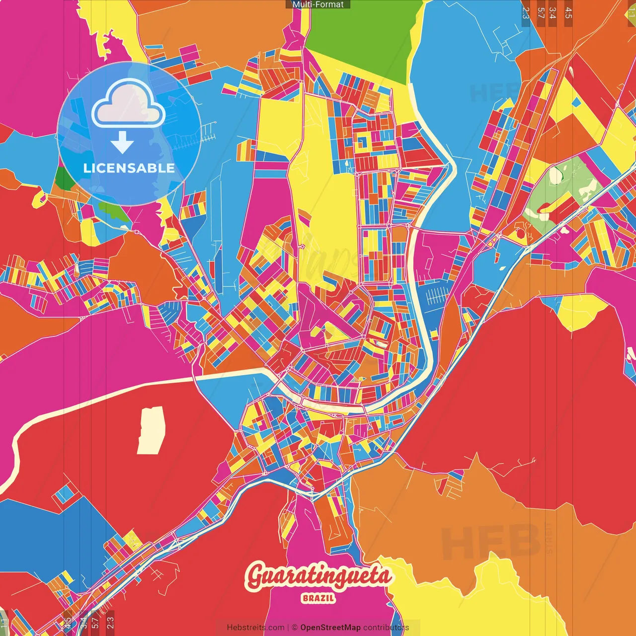 Guaratingueta, Brazil Crazy Colorful Street Map Poster Template