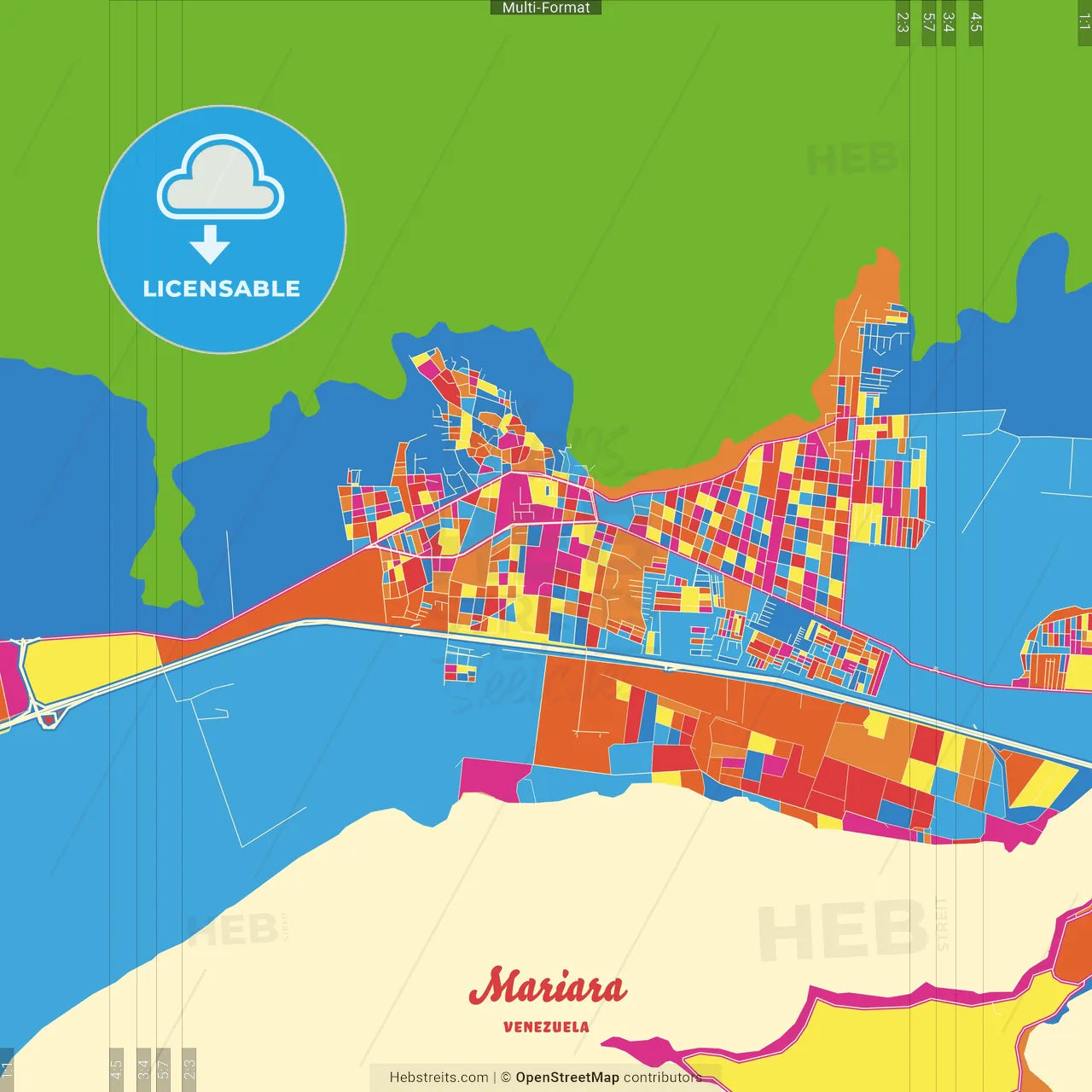Mariara, Venezuela Crazy Colorful Street Map Poster Template