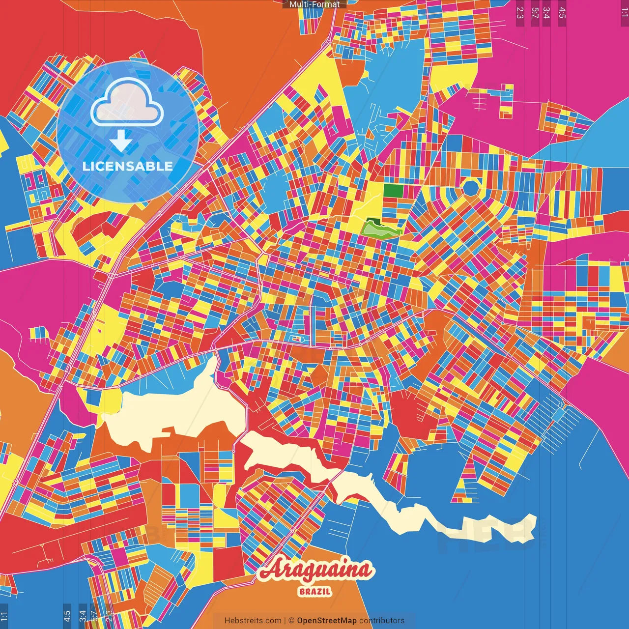 Araguaina, Brazil Crazy Colorful Street Map Poster Template