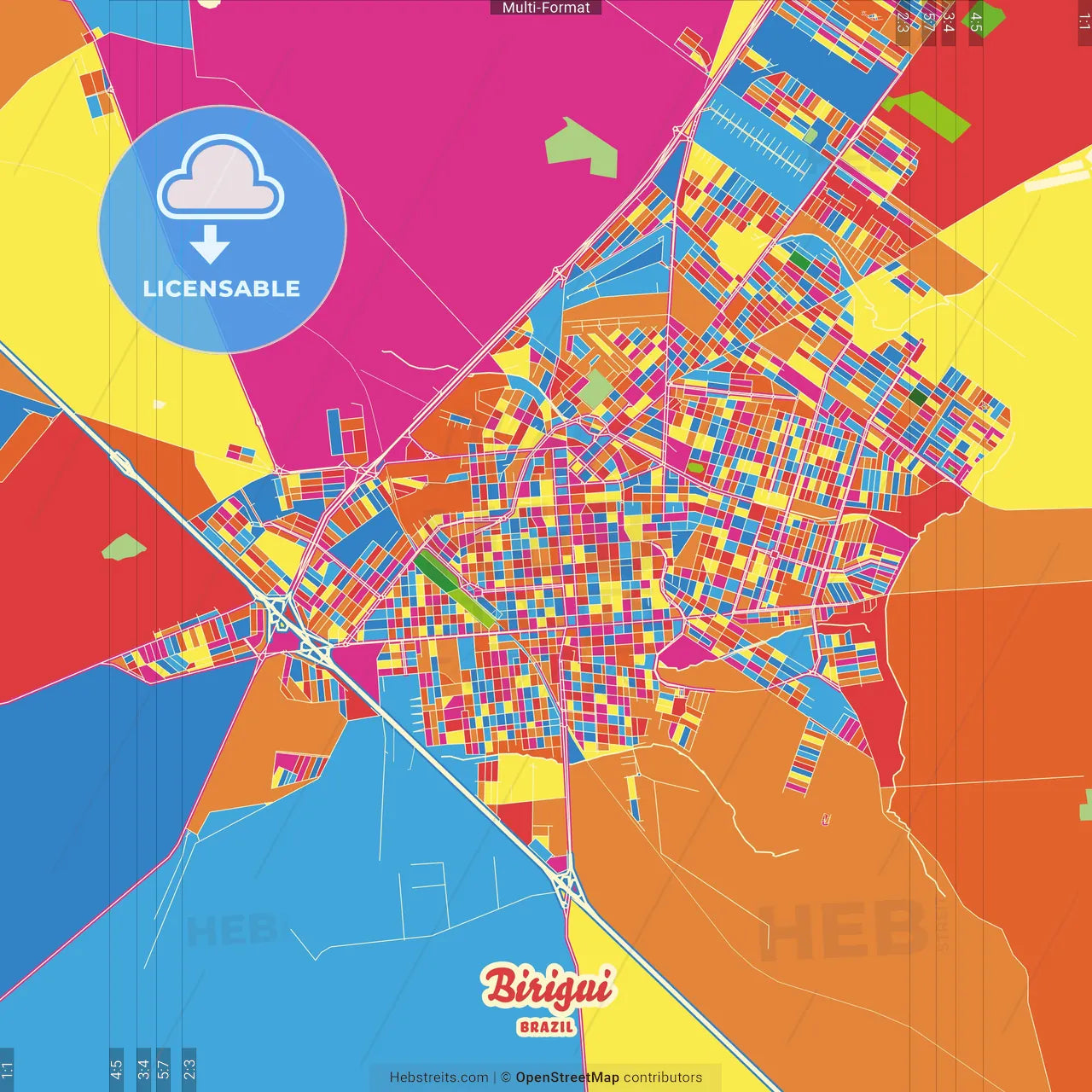 Birigui, Brazil Crazy Colorful Street Map Poster Template