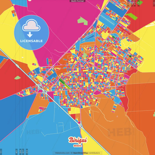 Birigui, Brazil Crazy Colorful Street Map Poster Template