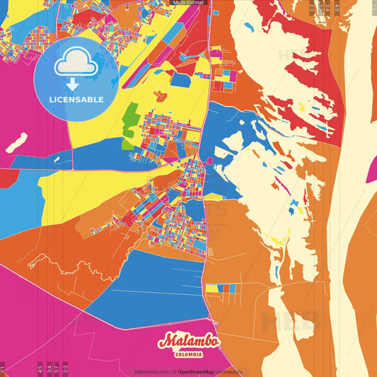 Malambo, Colombia Crazy Colorful Street Map Poster Template
