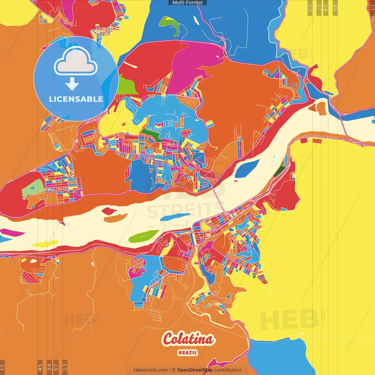 Colatina, Brazil Crazy Colorful Street Map Poster Template