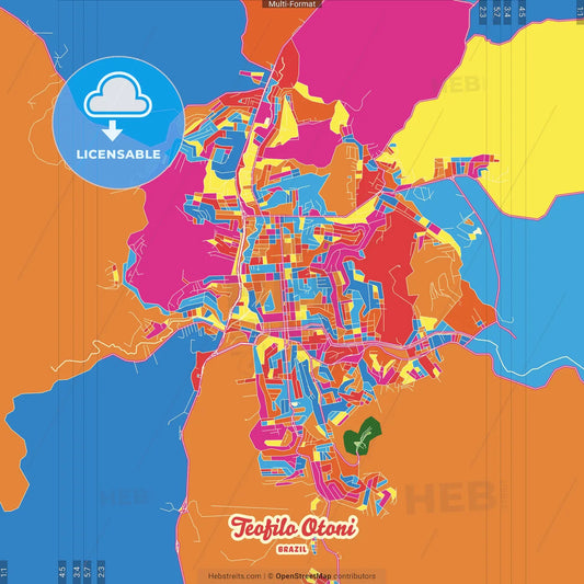 Teofilo Otoni, Brazil Crazy Colorful Street Map Poster Template