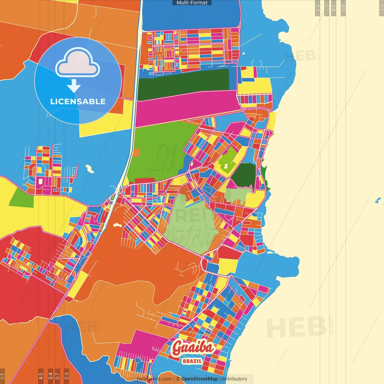 Guaiba, Brazil Crazy Colorful Street Map Poster Template