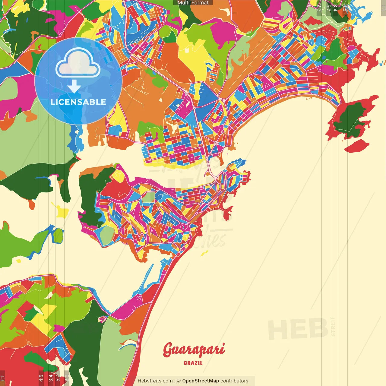 Guarapari, Brazil Crazy Colorful Street Map Poster Template