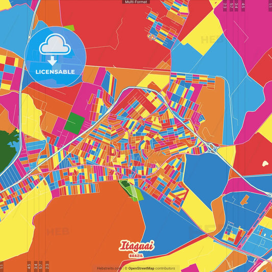 Itaguai, Brazil Crazy Colorful Street Map Poster Template