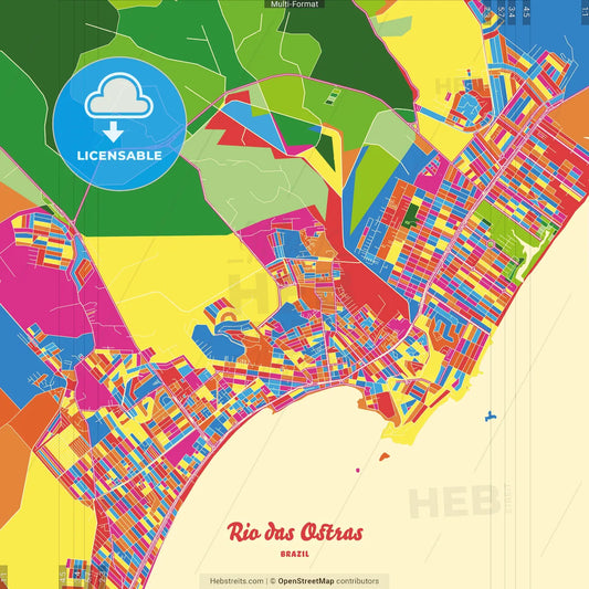 Rio das Ostras, Brazil Crazy Colorful Street Map Poster Template