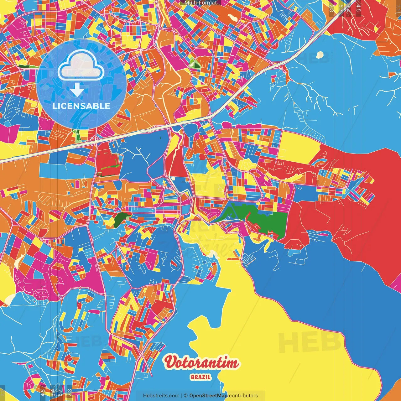 Votorantim, Brazil Crazy Colorful Street Map Poster Template