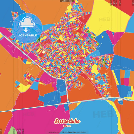 Sertaozinho, Brazil Crazy Colorful Street Map Poster Template