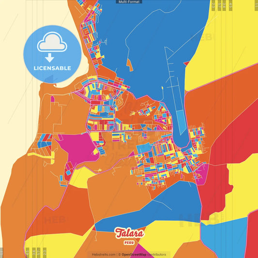 Talara, Peru Crazy Colorful Street Map Poster Template