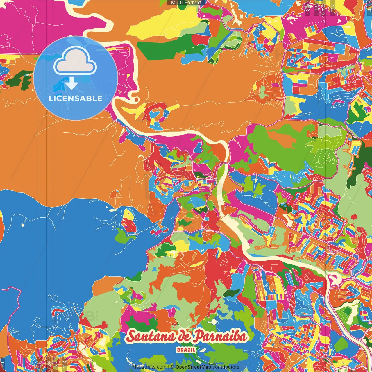 Santana de Parnaiba, Brazil Crazy Colorful Street Map Poster Template