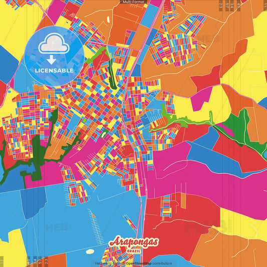 Arapongas, Brazil Crazy Colorful Street Map Poster Template