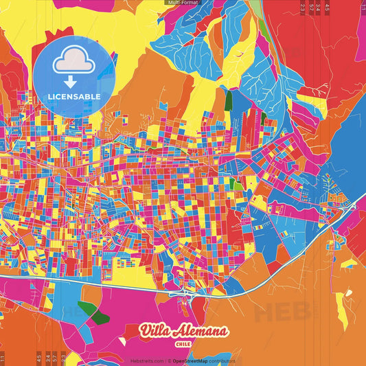 Villa Alemana, Chile Crazy Colorful Street Map Poster Template