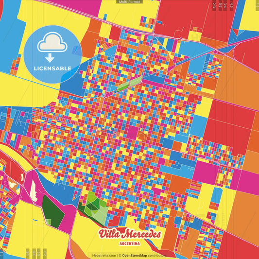 Villa Mercedes, Argentina Crazy Colorful Street Map Poster Template