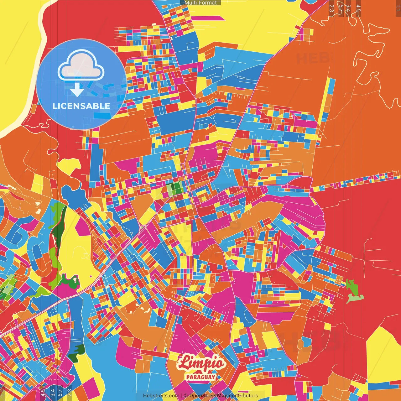 Limpio, Paraguay Crazy Colorful Street Map Poster Template