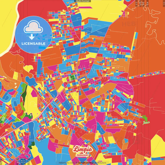 Limpio, Paraguay Crazy Colorful Street Map Poster Template